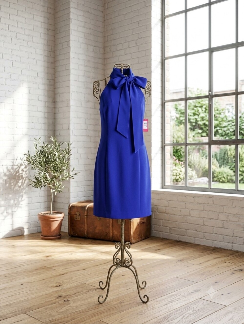 Vince Camuto Cobalt Blue Bow-Neck Midi Dress Size 6 Nwt